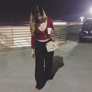 Women’s red long sleeve tie waisted cropped top